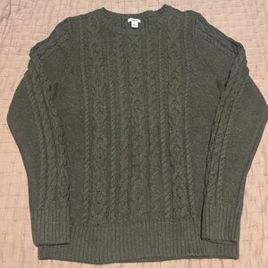 L.L. Bean Men's Olive Cable-Knit Crewneck Sweater